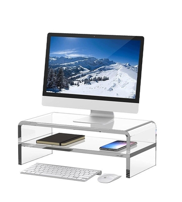 2 Tier Acrylic Display Stands High Clear Computer Shelf For Desk For PC Storage