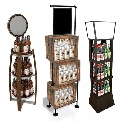 Versatile Beverage Wooden Display Stands Plywood Rotating Wooden Shelf Customized