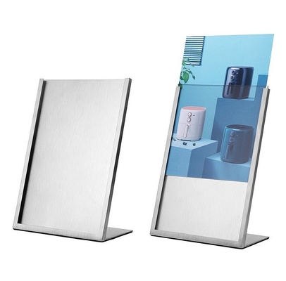 Acrylic Cover Metal Retail Display 0.6KG L Shape Sign Holder Poster Board Stand 21.5CM