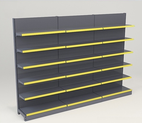 5 Tier Metal Display Rack Gondola Shelving Display Rack With Hooks For Grocery Store